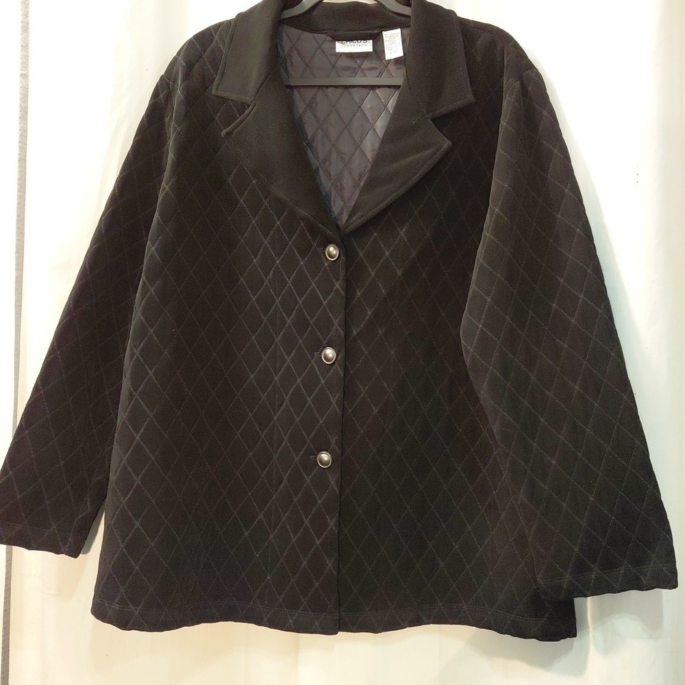 Chico's Jacket Women 3 XL Black Quilted Collared Button Front Classic Outdoor